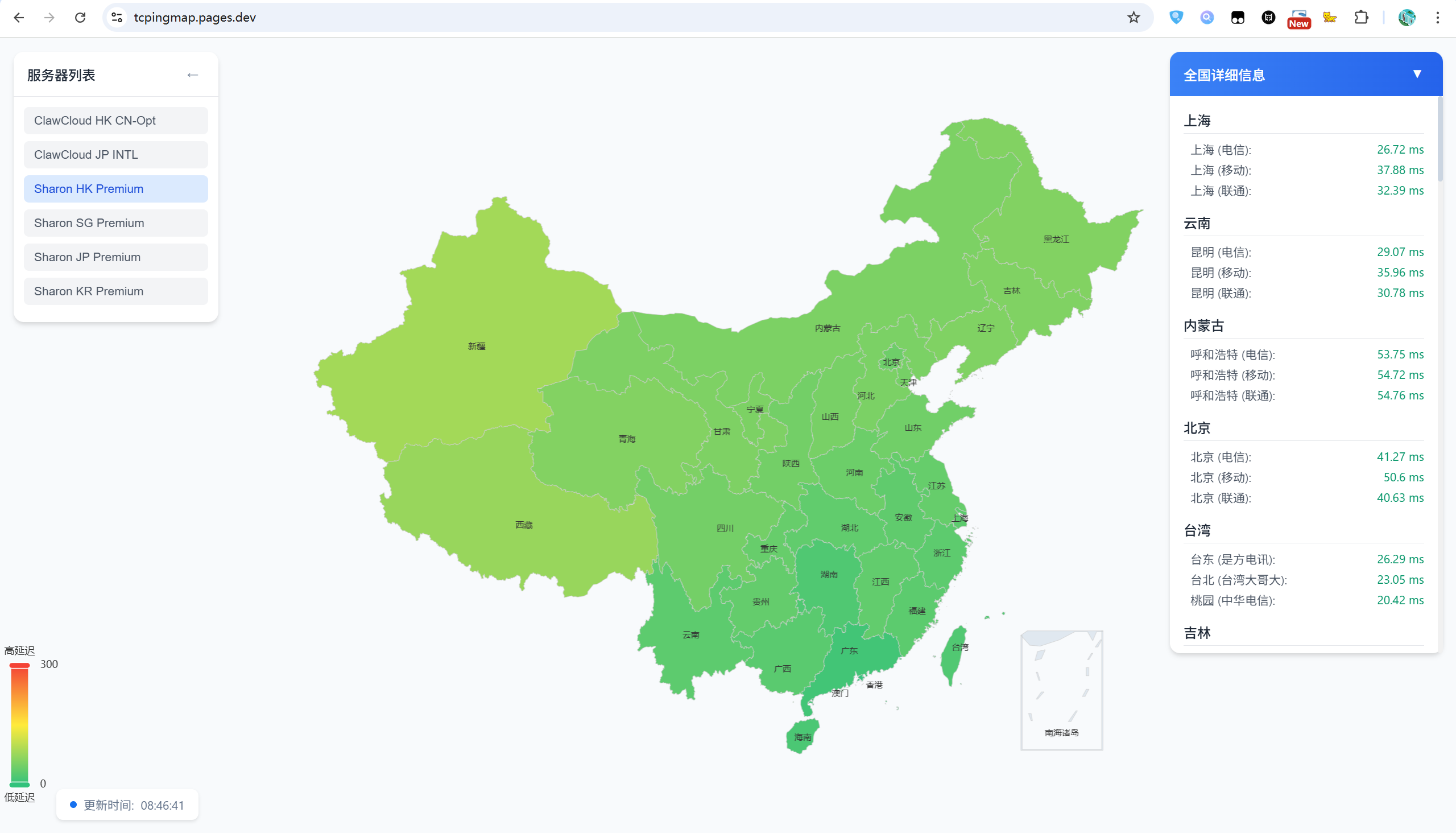 船新的全国TCPing延迟可视化工具tcpingmap